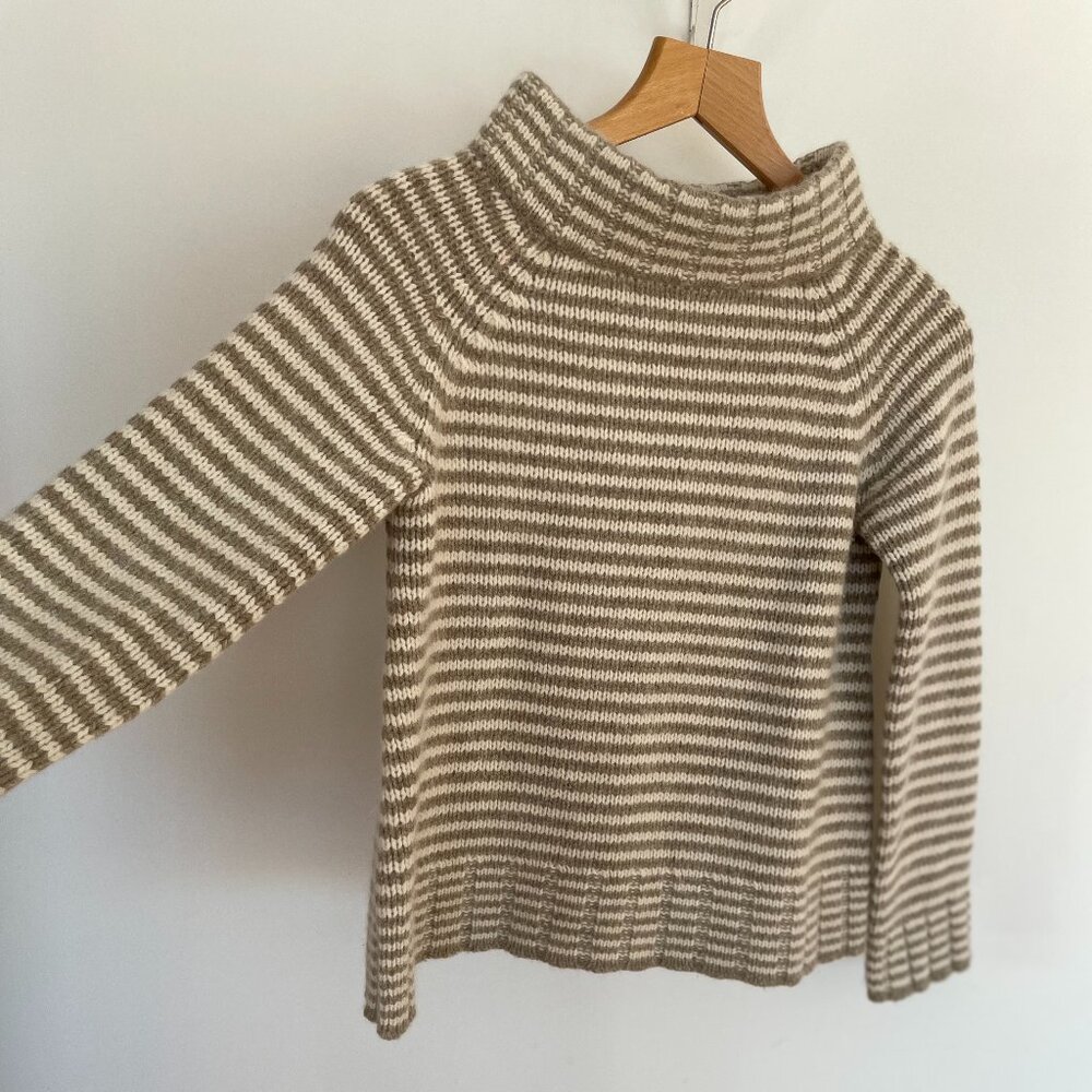 Liz Claiborne Wool & Angora Blend Striped Mock/Boat Neck Sweater Neutral Coastal